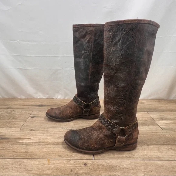 Frye Brown Tall Boots with Studded Strap - Picture 2 of 13